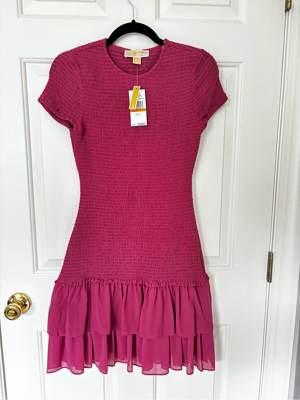 Michael Kors Fuchsia Short Sleeve Ruffle Hem